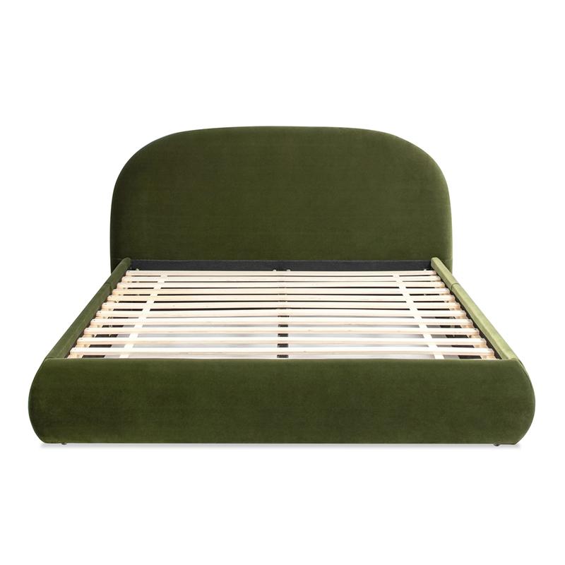 Archie Puffy Grounded Upholstered Platform BedOlive Green Performance Velvet