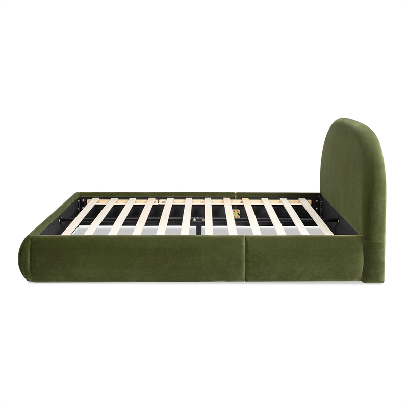 Archie Puffy Grounded Upholstered Platform BedOlive Green Performance Velvet