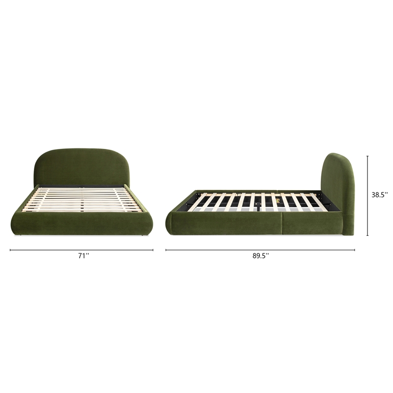 Archie Puffy Grounded Upholstered Platform BedOlive Green Performance Velvet