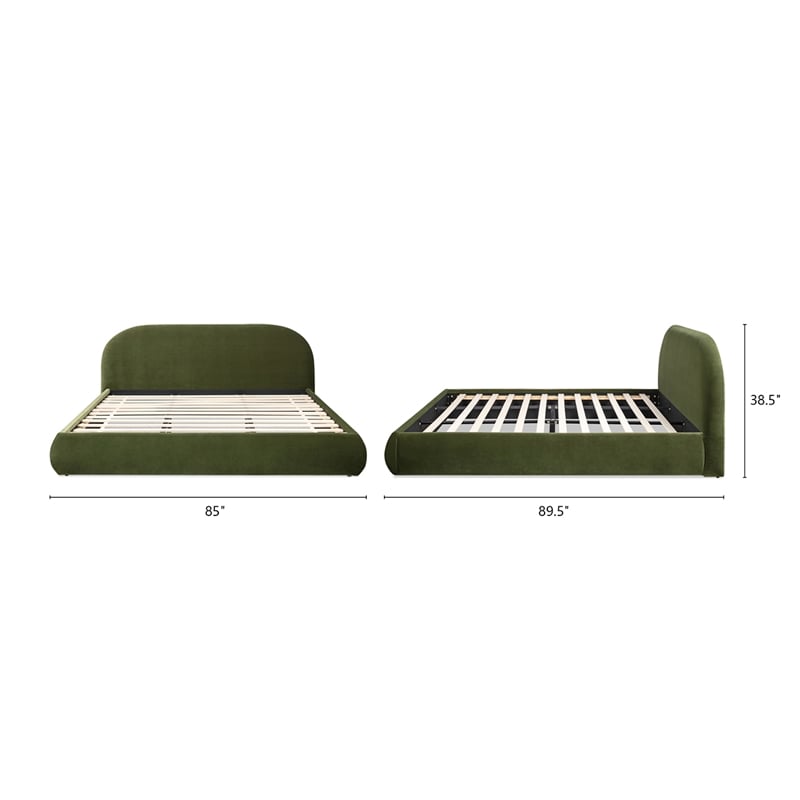 Archie Puffy Grounded Upholstered Platform Bed Olive Green Performance Velvet