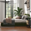 Archie Puffy Grounded Upholstered Platform Bed Olive Green Performance Velvet