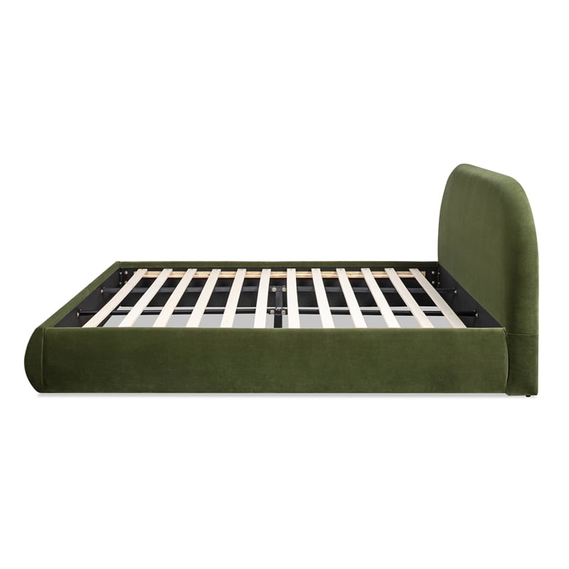 Archie Puffy Grounded Upholstered Platform Bed Olive Green Performance Velvet