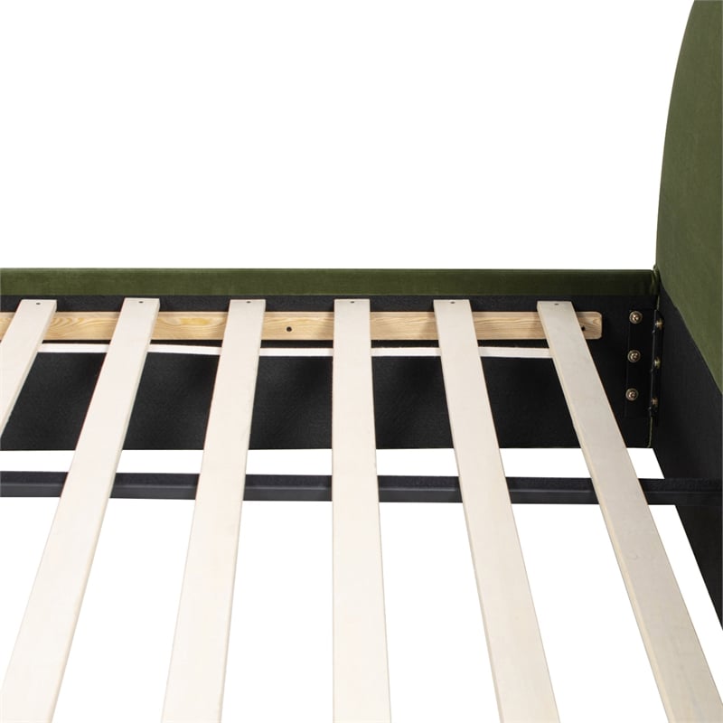 Archie Puffy Grounded Upholstered Platform Bed Olive Green Performance Velvet