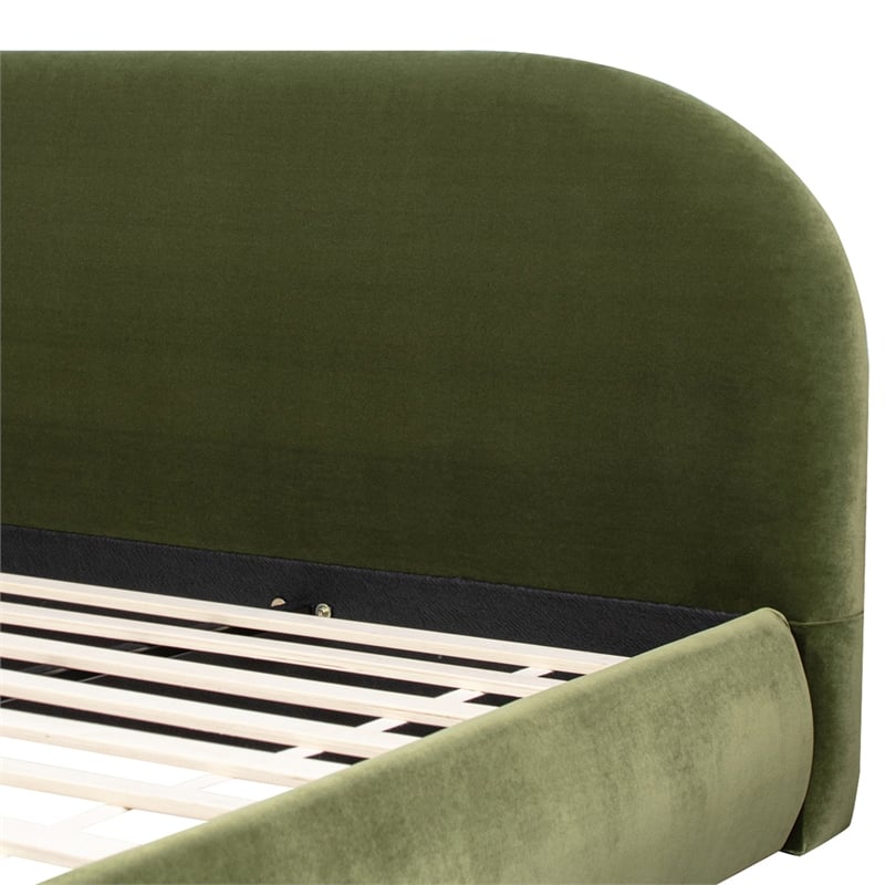 Archie Puffy Grounded Upholstered Platform Bed Olive Green Performance Velvet