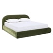 Archie Puffy Grounded Upholstered Platform Bed Olive Green Performance Velvet