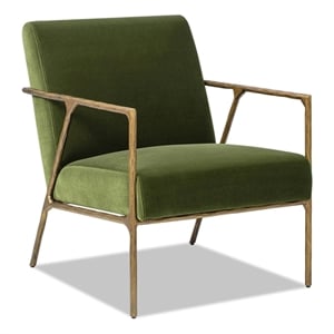 Aerin 24.5&quot Hammered Brass Upholstered Accent Arm Chair Olive Green Velvet