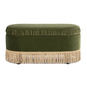 Serena 38&quot Oval Storage Bench Ottoman Olive Green Performance Velvet