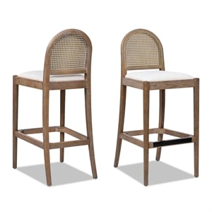 Panama 30.5&quot Curved Back Cane Rattan Bar Stool Set of 2 Ivory White Boucle