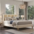 Toscana Queen Upholstered Cane Back Platform Bed Antique White Polyester