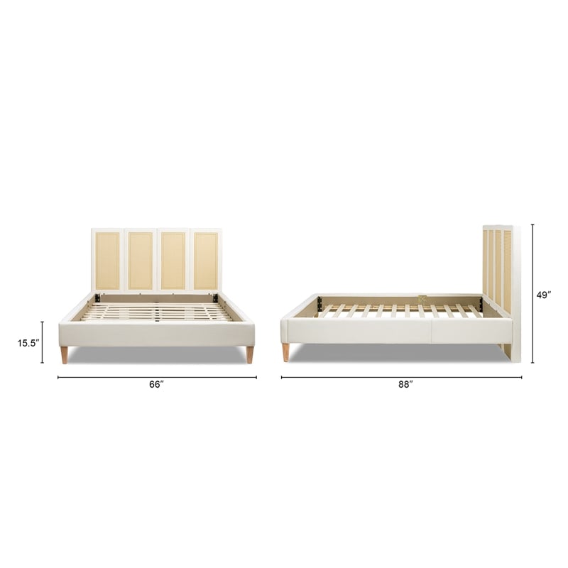 Toscana Queen Upholstered Cane Back Platform Bed Antique White Polyester
