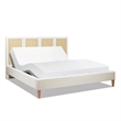 Toscana King Upholstered Cane Back Platform Bed Antique White Polyester