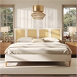 Toscana King Upholstered Cane Back Platform Bed Antique White Polyester