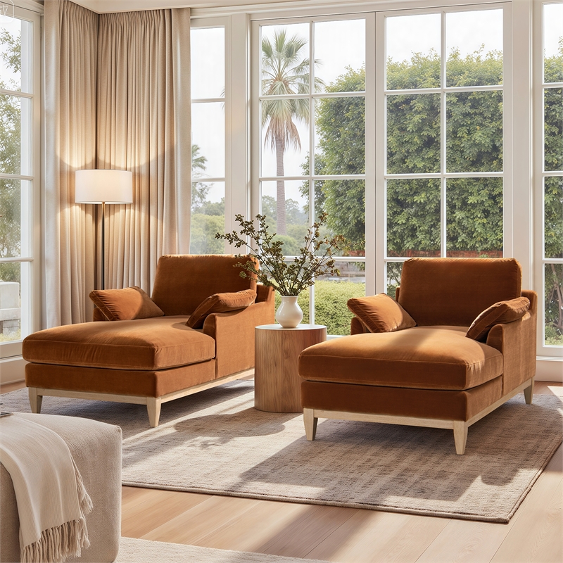 Pasadena Modern Farmhouse Chaise Lounge Chair Burnt Orange Performance Velvet