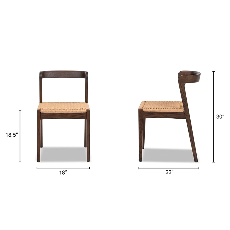 Capri Woven Seat Oak Wood Dining Chair Dark Brown