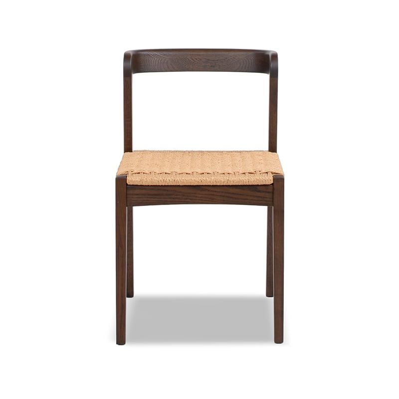 Capri Woven Seat Oak Wood Dining Chair Dark Brown