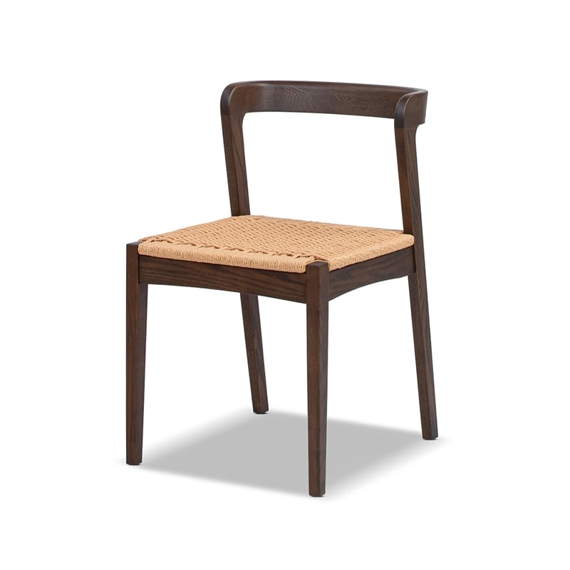 Capri Woven Seat Oak Wood Dining Chair Dark Brown