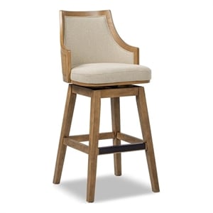 Bahama 30&quot Cane Rattan High-Back Swivel Bar Stool with Recessed Arms Beige