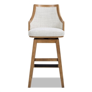 Bahama 30&quot Cane Rattan High-Back Swivel Bar Stool with Recessed Arms Gray