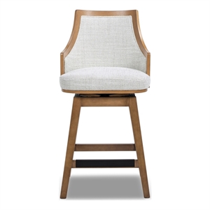 Bahama 26&quot Cane Rattan High-Back Swivel Counter Stool with Recessed Arms Gray
