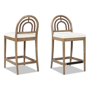 Leon 27&quot Arched Back Wood & Upholstered Counter Stool Set of 2 Ivory White