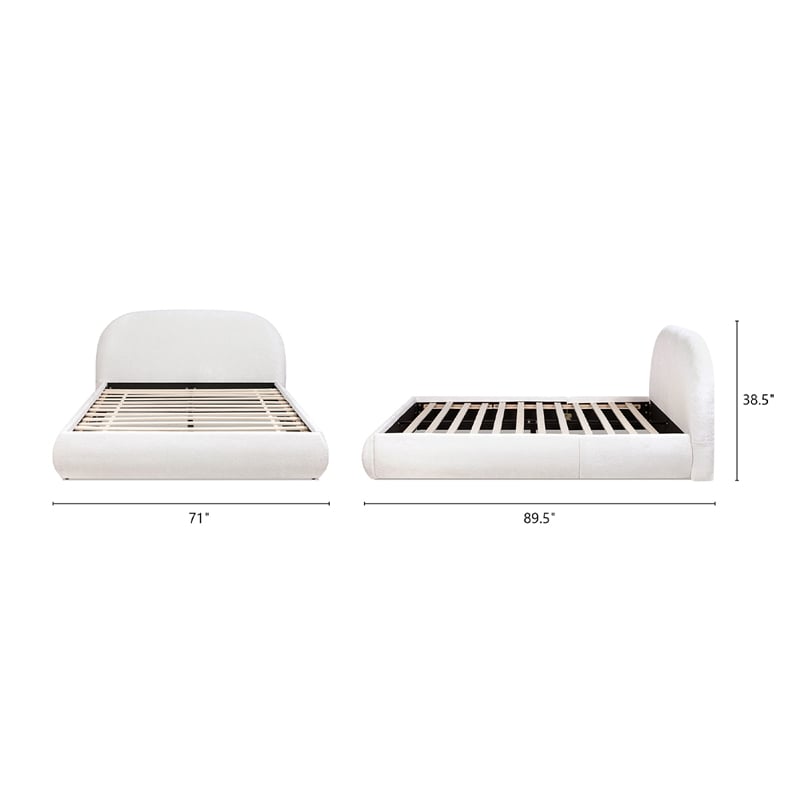 Archie Puffy Grounded Upholstered Platform Bed Almond White Chenille