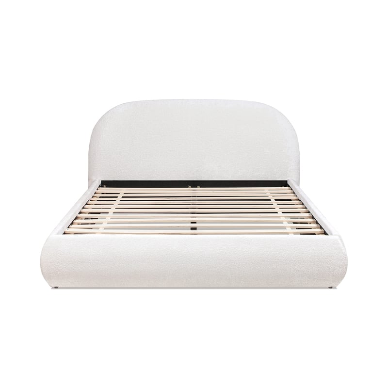 Archie Puffy Grounded Upholstered Platform Bed Almond White Chenille
