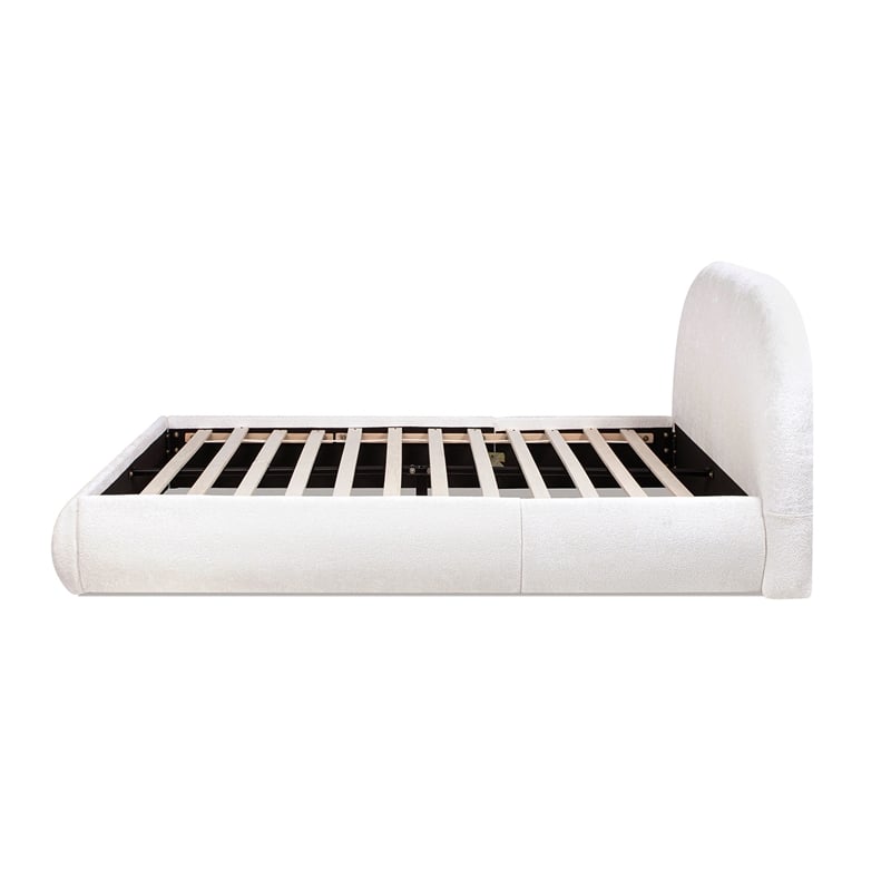 Archie Puffy Grounded Upholstered Platform Bed Almond White Chenille