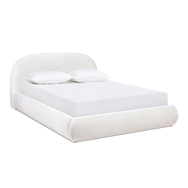 Archie Puffy Grounded Upholstered Platform Bed Almond White Chenille