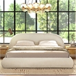 Archie Puffy Grounded Upholstered Platform Bed Almond White Chenille
