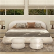 Archie Puffy Grounded Upholstered Platform Bed Almond White Chenille