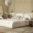 Archie Puffy Grounded Upholstered Platform Bed Almond White Chenille