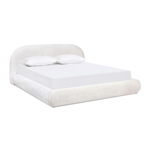 Archie Puffy Grounded Upholstered Platform Bed Almond White Chenille