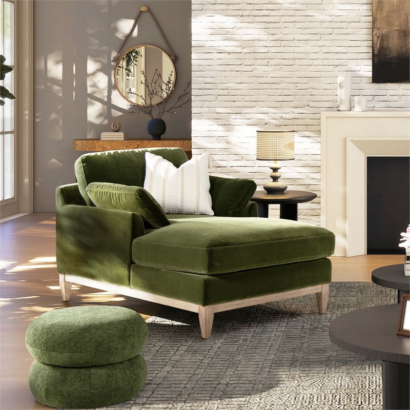 Pasadena Modern Farmhouse Chaise Lounge Chair Olive Green Performance Velvet