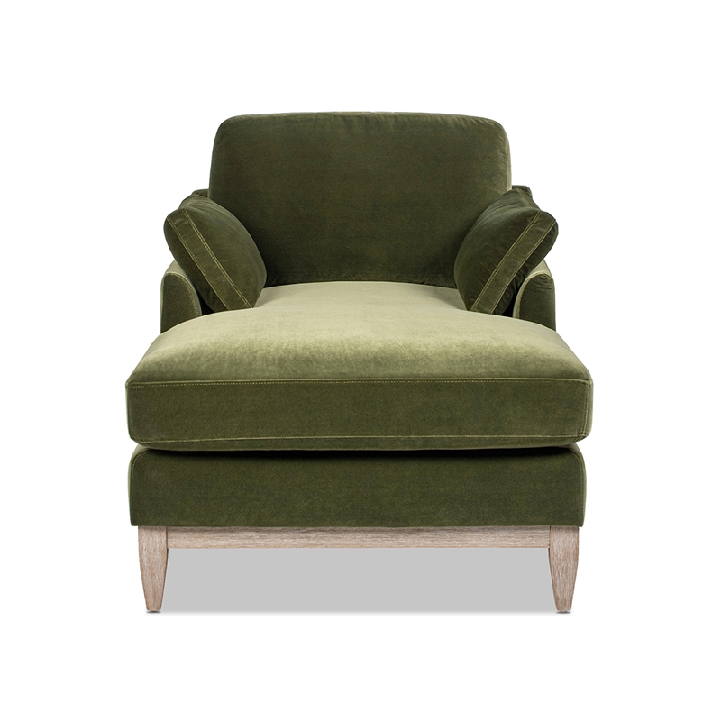 Pasadena Modern Farmhouse Chaise Lounge Chair Olive Green Performance Velvet