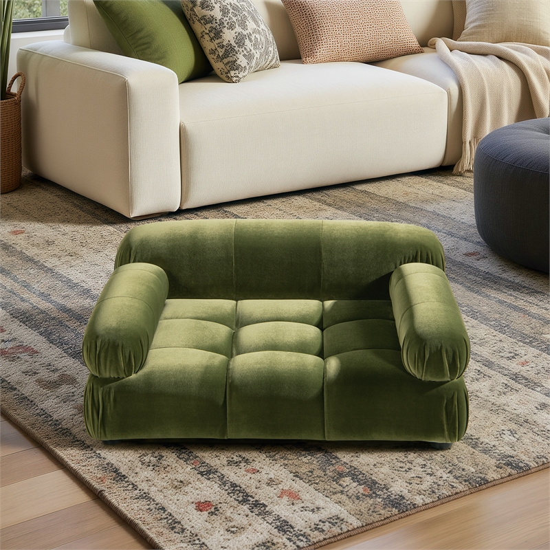 Marcel Upholstered Modern Small to Medium Pet Bed Olive Green Velvet