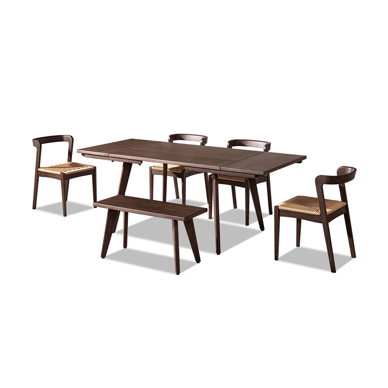 Capri Solid Oak Wood 6-Piece Extendable Leaf Dining Set Dark Brown Red Oak