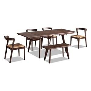 Capri Solid Oak Wood 6-Piece Extendable Leaf Dining Set Dark Brown Red Oak