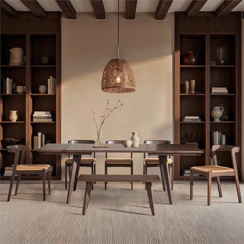 Capri Solid Oak Wood 7-Piece Extendable Leaf Dining Set Dark Brown Red Oak