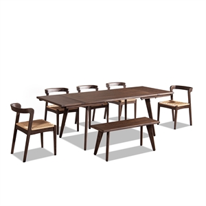 Capri Solid Oak Wood 7-Piece Extendable Leaf Dining Set Dark Brown Red Oak