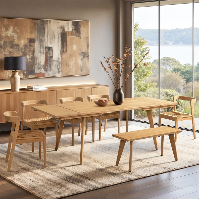 Capri Solid Oak Wood 7-Piece Extendable Leaf Dining Set Natural Brown Red Oak