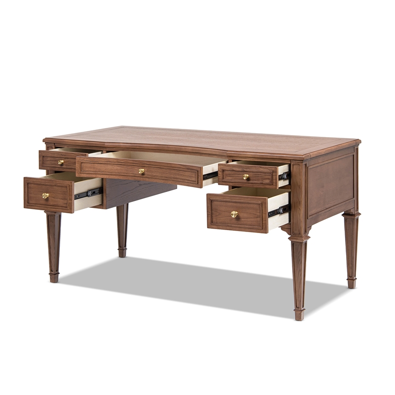 Dauphin Gold Accent 5-Drawer Wood Executive Desk Brown Ash Wood & Veneer