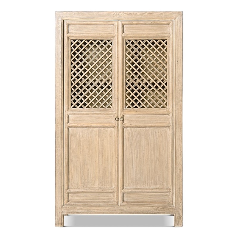 Arden 83 Tall Solid Reclaimed Pine Lattice 2-Door Bookcase Storage Cabinet Brown