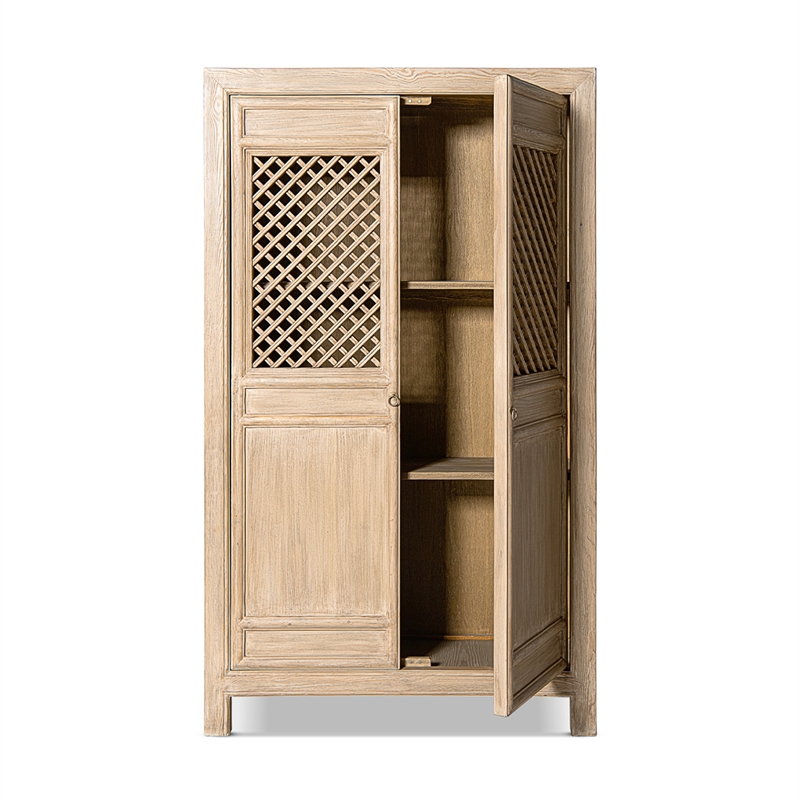 Arden 83 Tall Solid Reclaimed Pine Lattice 2-Door Bookcase Storage Cabinet Brown