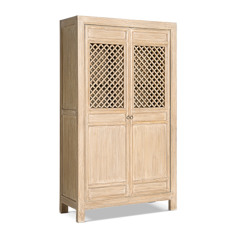 Arden 83 Tall Solid Reclaimed Pine Lattice 2-Door Bookcase Storage Cabinet Brown