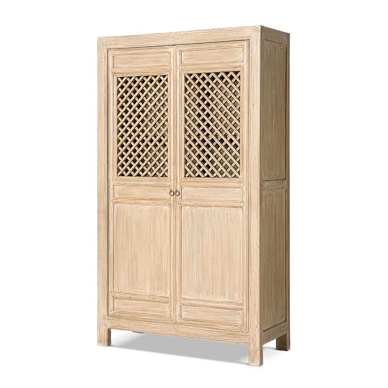 Arden 83 Tall Solid Reclaimed Pine Lattice 2-Door Bookcase Storage Cabinet Brown