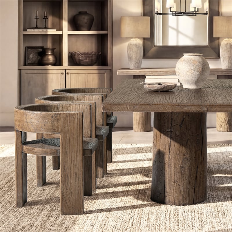 Soren Reclaimed Elm Sculptural Accent Curved Dining Chair Medium-Dark Brown