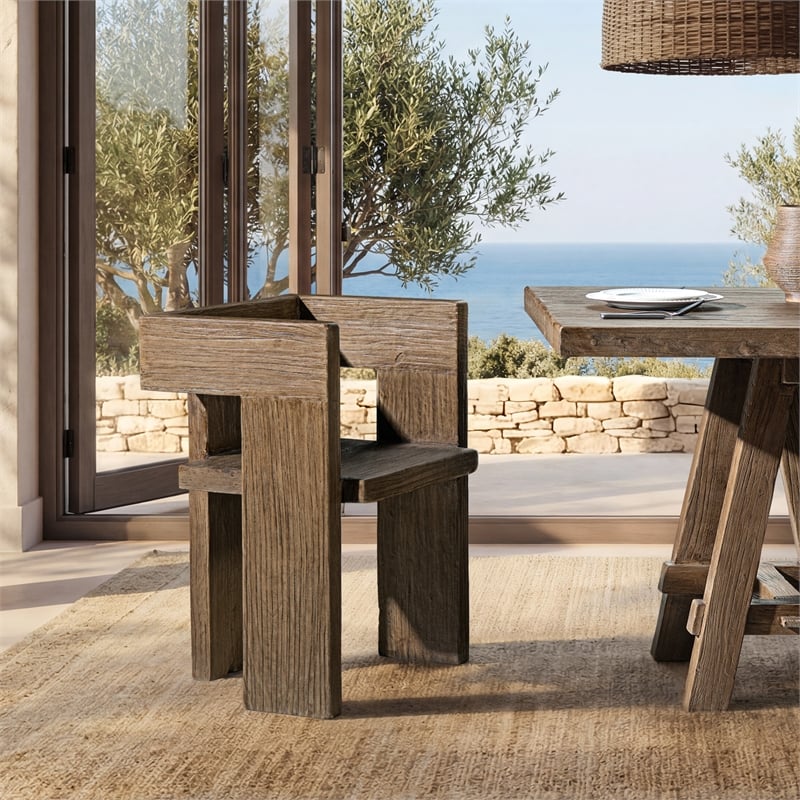 Avenel Reclaimed Elm Sculptural Block Accent Chair Heritage Light Natural Brown