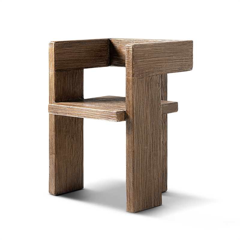 Avenel Reclaimed Elm Sculptural Block Accent Chair Heritage Light Natural Brown