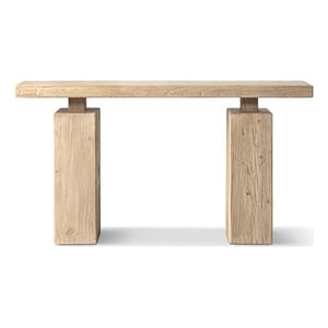 Calder 60&quot Solid Reclaimed Elm Plinth Console Table Heritage Light Natural Brown