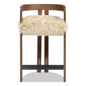 Millwick 26.5&quot  Low Back Genuine Fur Dark Brown Ash Wood Counter Stool Ash Wood